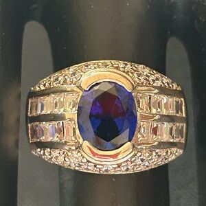 💙 925 Sterling Silver stamped - Blue & Crystal Gorgeous Statement Ring - Sz. 5